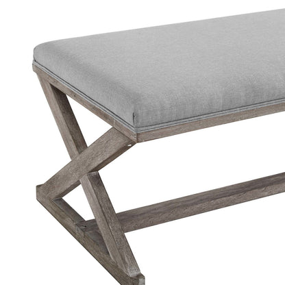 Province Vintage French X-Brace Upholstered Fabric Bench, Fabric Wood, Light Grey Gray 15414