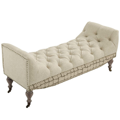 Roland Vintage French Upholstered Fabric Bench, Fabric Wood, Beige 15766