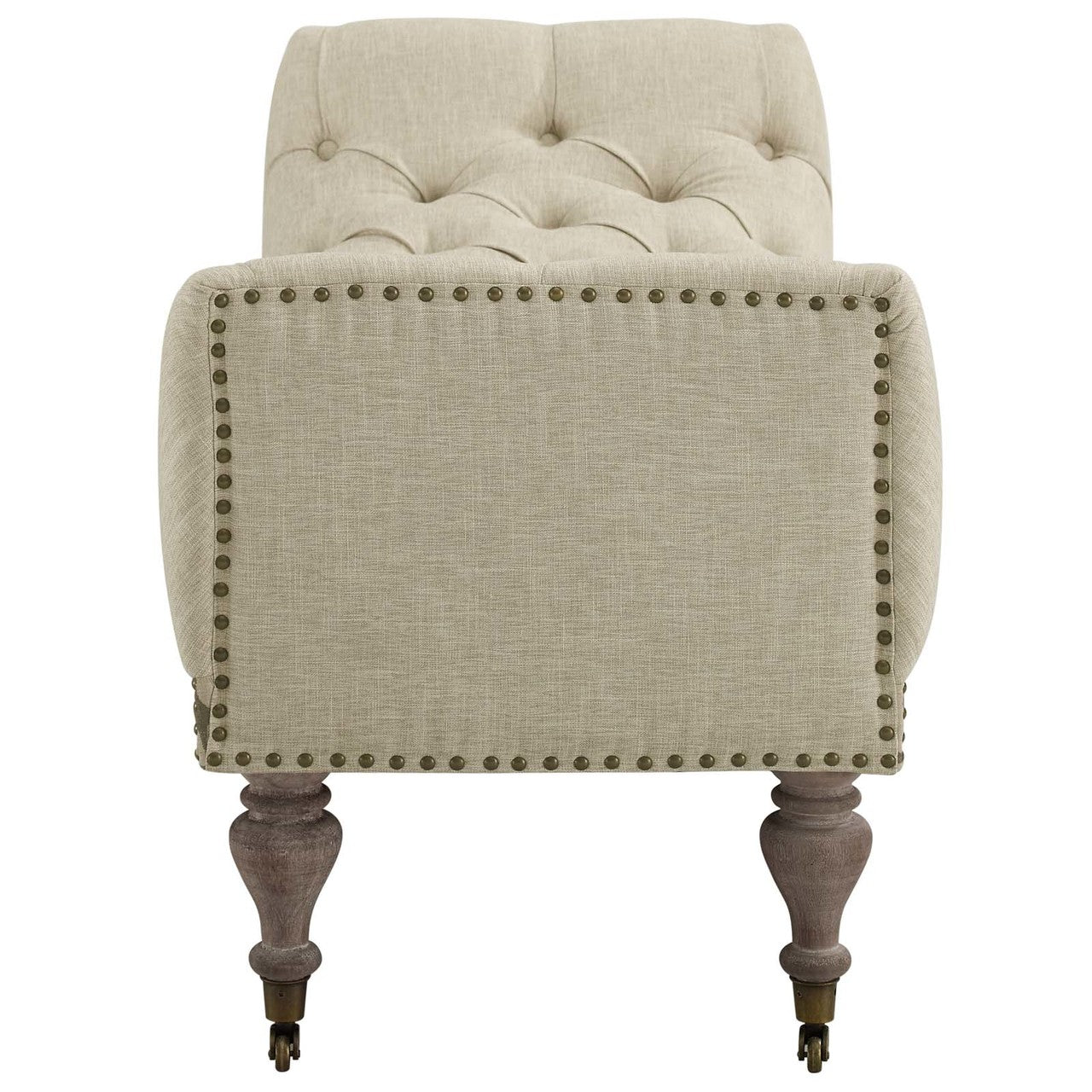 Roland Vintage French Upholstered Fabric Bench, Fabric Wood, Beige 15766