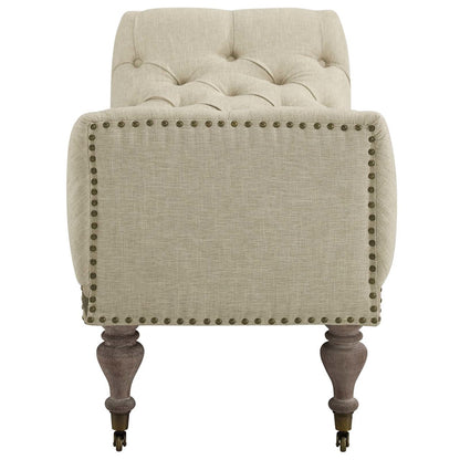 Roland Vintage French Upholstered Fabric Bench, Fabric Wood, Beige 15766