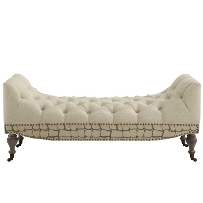 Roland Vintage French Upholstered Fabric Bench, Fabric Wood, Beige 15766