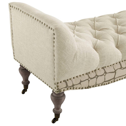 Roland Vintage French Upholstered Fabric Bench, Fabric Wood, Beige 15766