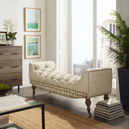 Roland Vintage French Upholstered Fabric Bench, Fabric Wood, Beige 15766
