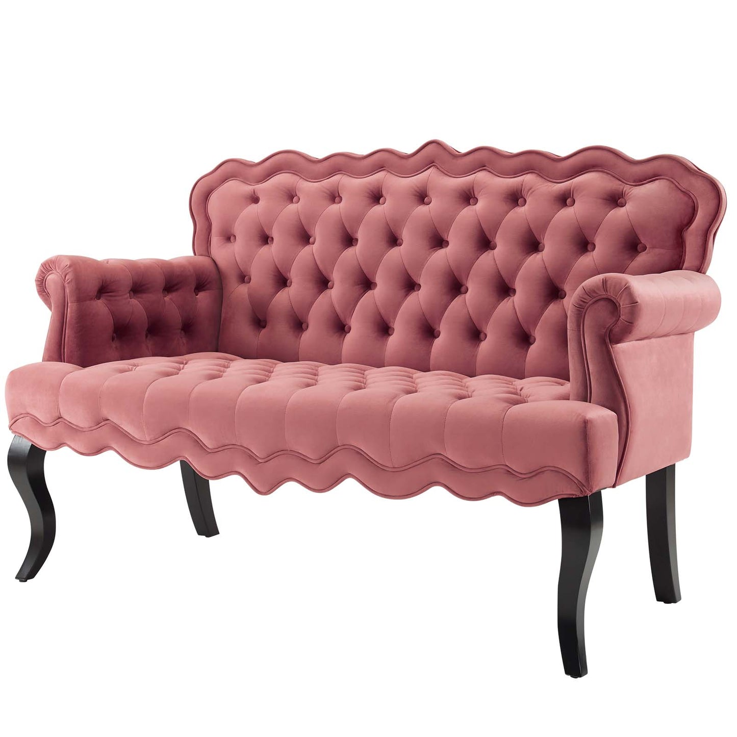 Viola Chesterfield Button Tufted Loveseat Performance Velvet Settee, Velvet Fabric, Pink, 17315