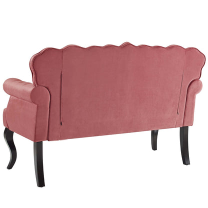 Viola Chesterfield Button Tufted Loveseat Performance Velvet Settee, Velvet Fabric, Pink, 17315