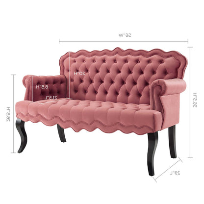 Viola Chesterfield Button Tufted Loveseat Performance Velvet Settee, Velvet Fabric, Pink, 17315