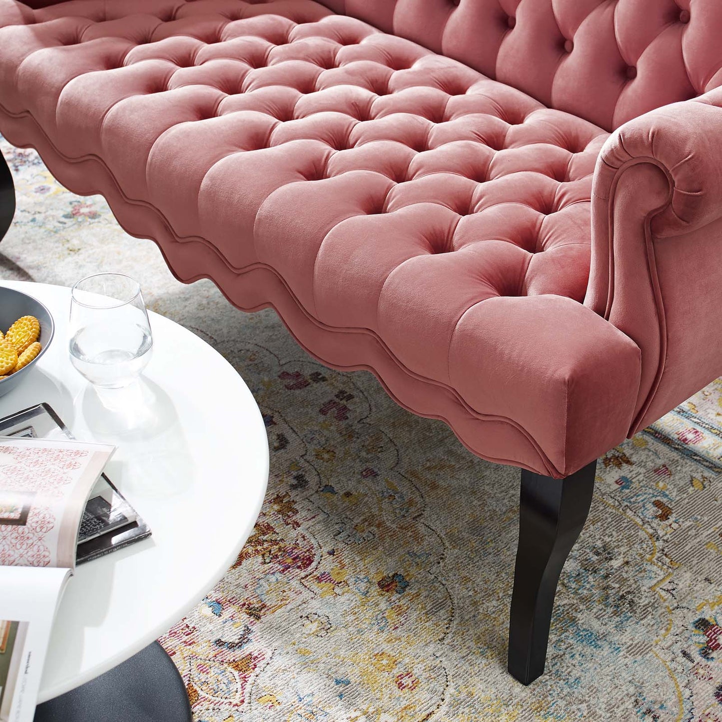 Viola Chesterfield Button Tufted Loveseat Performance Velvet Settee, Velvet Fabric, Pink, 17315