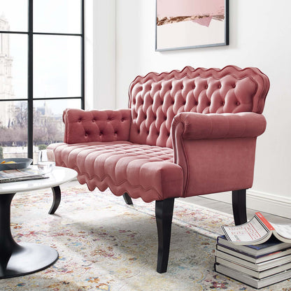 Viola Chesterfield Button Tufted Loveseat Performance Velvet Settee, Velvet Fabric, Pink, 17315