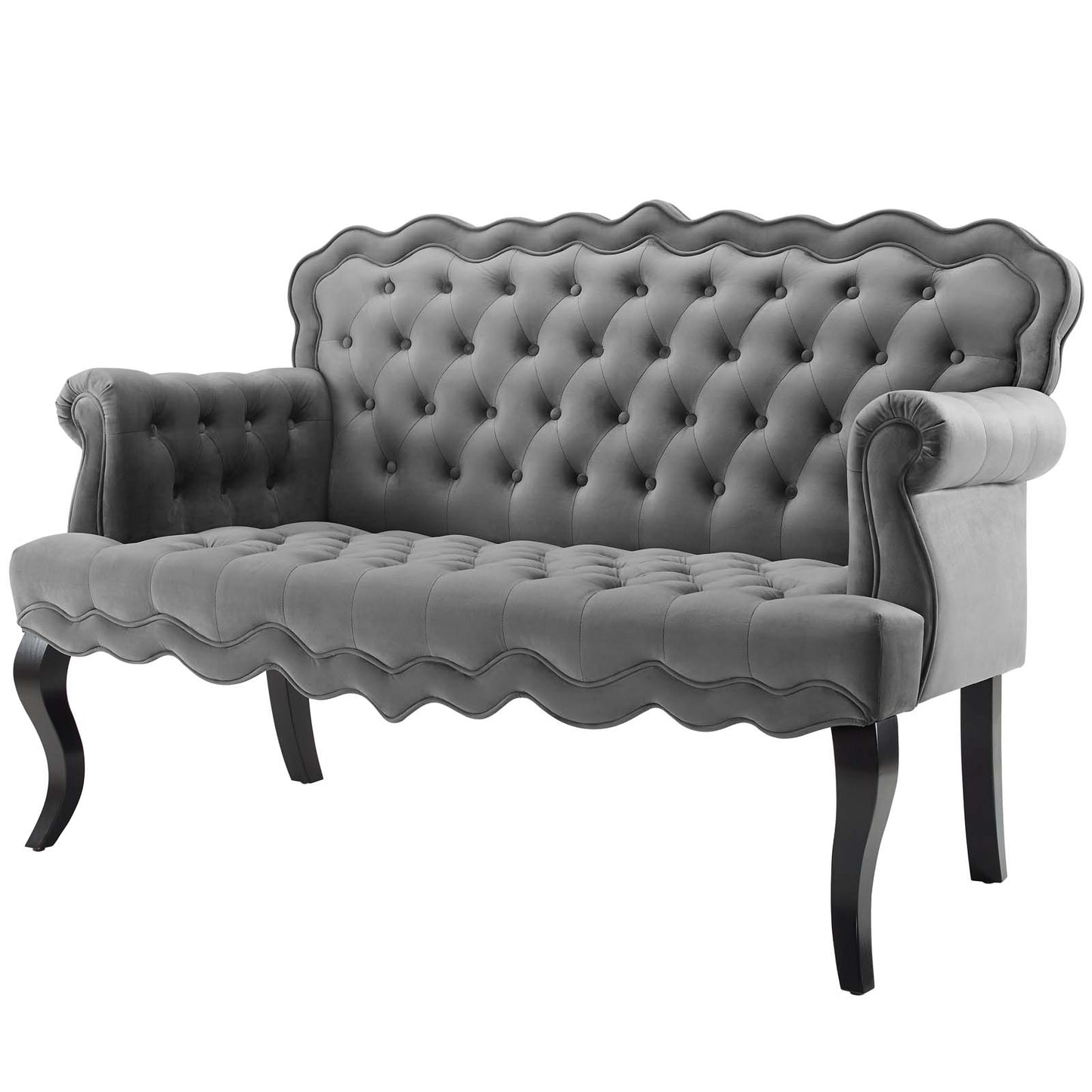 Viola Chesterfield Button Tufted Loveseat Performance Velvet Settee, Velvet Fabric, Grey Gray, 17316