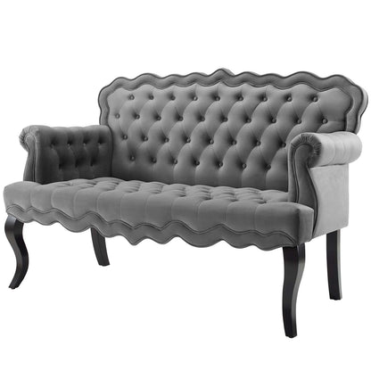 Viola Chesterfield Button Tufted Loveseat Performance Velvet Settee, Velvet Fabric, Grey Gray, 17316