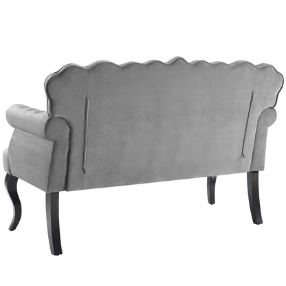 Viola Chesterfield Button Tufted Loveseat Performance Velvet Settee, Velvet Fabric, Grey Gray, 17316