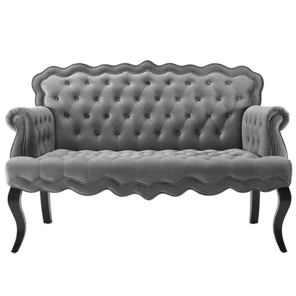 Viola Chesterfield Button Tufted Loveseat Performance Velvet Settee, Velvet Fabric, Grey Gray, 17316