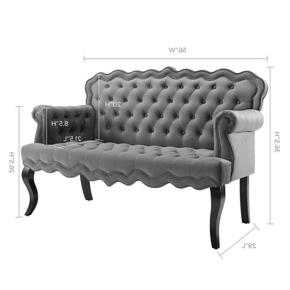 Viola Chesterfield Button Tufted Loveseat Performance Velvet Settee, Velvet Fabric, Grey Gray, 17316