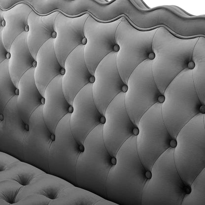 Viola Chesterfield Button Tufted Loveseat Performance Velvet Settee, Velvet Fabric, Grey Gray, 17316