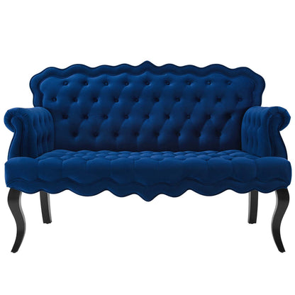 Viola Chesterfield Button Tufted Loveseat Performance Velvet Settee, Velvet Fabric, Navy Blue, 17317