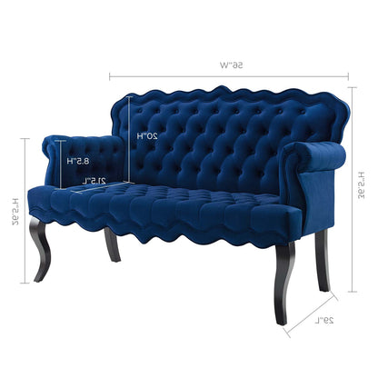 Viola Chesterfield Button Tufted Loveseat Performance Velvet Settee, Velvet Fabric, Navy Blue, 17317