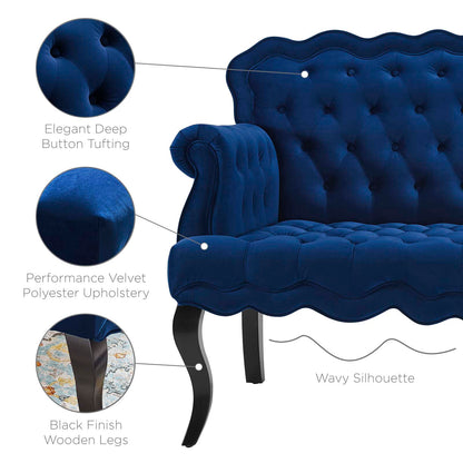 Viola Chesterfield Button Tufted Loveseat Performance Velvet Settee, Velvet Fabric, Navy Blue, 17317