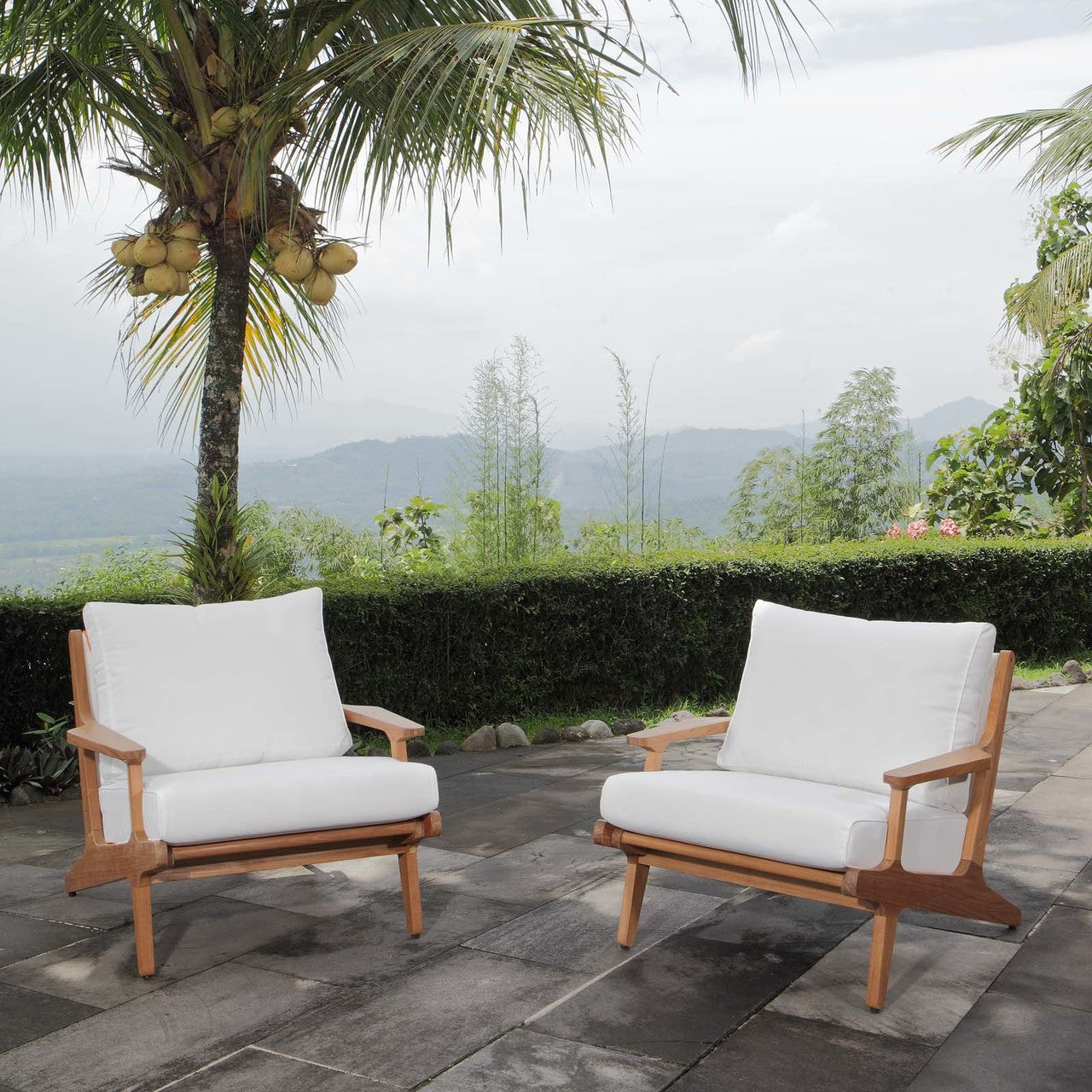 Saratoga 2 Piece Outdoor Patio Teak Set, Wood, White Natural 15239