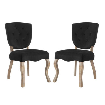 Array Dining Side Chair Set of 2, Velvet Fabric Wood, Black 15767