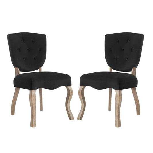 Array Dining Side Chair Set of 2, Velvet Fabric Wood, Black 15767