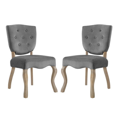 Array Dining Side Chair Set of 2, Velvet Fabric Wood, Grey Gray 15768