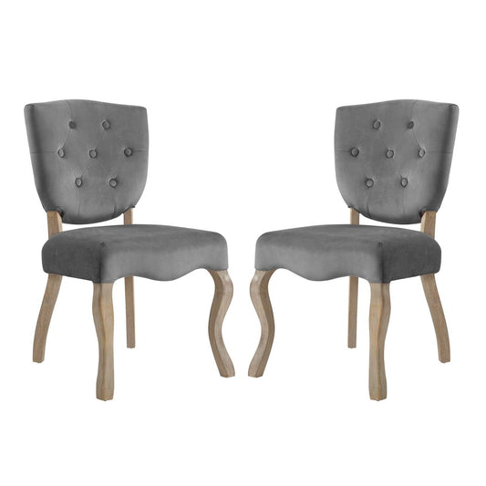 Array Dining Side Chair Set of 2, Velvet Fabric Wood, Grey Gray 15768