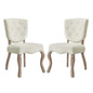 Array Dining Side Chair Set of 2, Velvet Fabric Wood, Ivory White 15769
