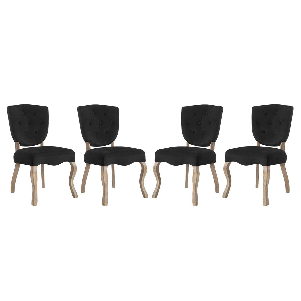 Array Dining Side Chair Set of 4, Velvet Fabric Wood, Black 15771