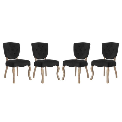 Array Dining Side Chair Set of 4, Velvet Fabric Wood, Black 15771