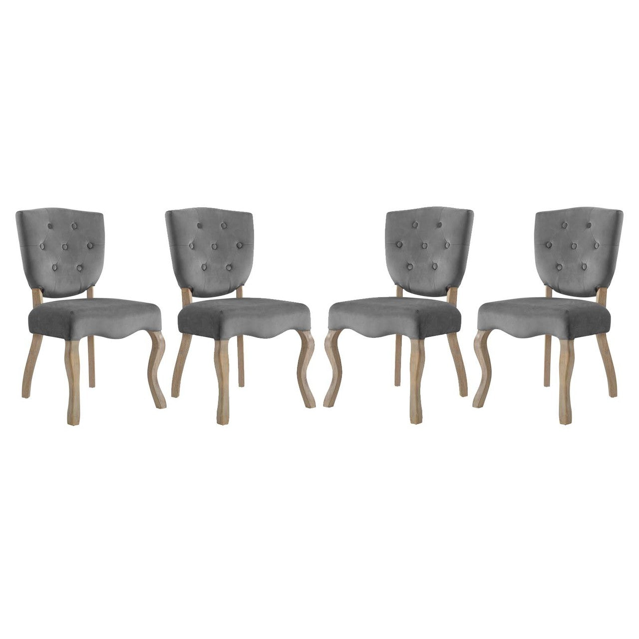 Array Dining Side Chair Set of 4, Velvet Fabric Wood, Grey Gray 15772
