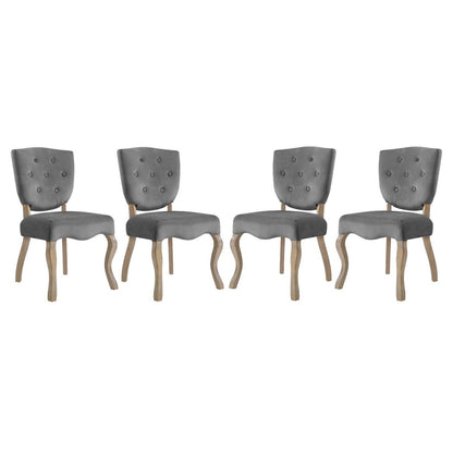 Array Dining Side Chair Set of 4, Velvet Fabric Wood, Grey Gray 15772