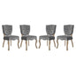 Array Dining Side Chair Set of 4, Velvet Fabric Wood, Grey Gray 15772