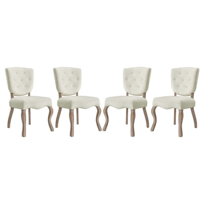Array Dining Side Chair Set of 4, Velvet Fabric Wood, Ivory White 15773