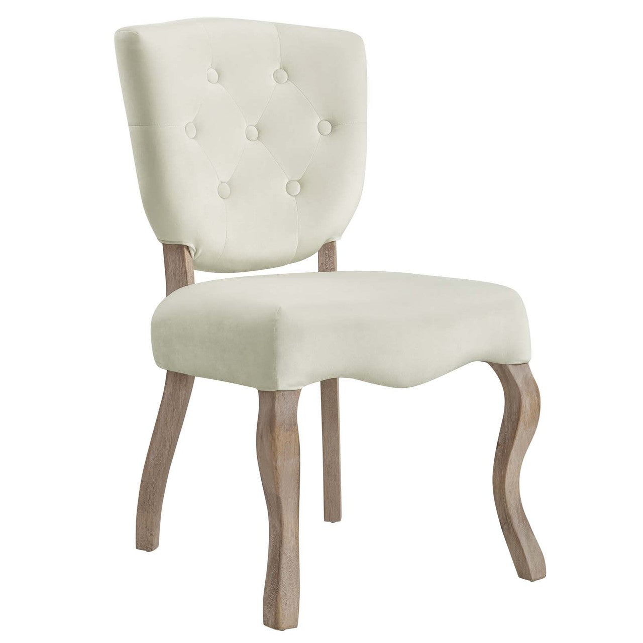 Array Dining Side Chair Set of 4, Velvet Fabric Wood, Ivory White 15773