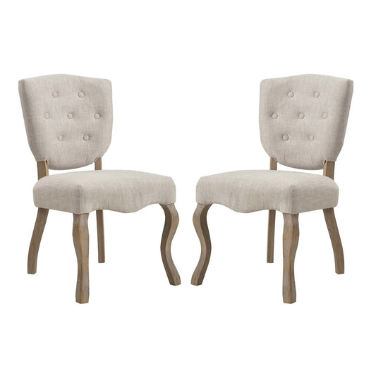 Array Dining Side Chair Set of 2, Fabric Wood, Beige 15776
