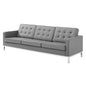 Loft Tufted Button Upholstered Faux Leather Sofa, Faux Vinyl Leather Metal Steel, Grey Gray Silver, 17319