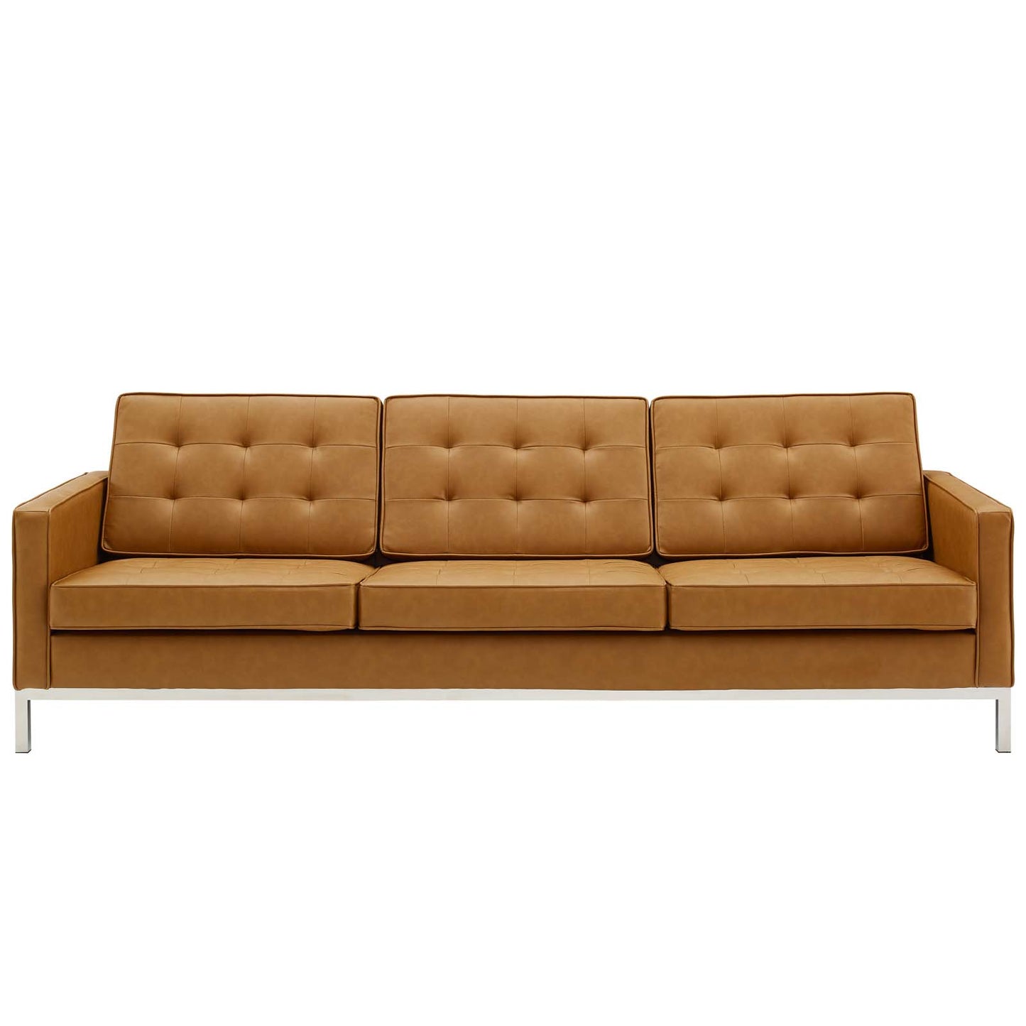 Loft Tufted Upholstered Faux Leather Sofa, Faux Vinyl Leather Metal Steel, Tan Brown, 17804