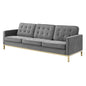 Loft Gold Stainless Steel Leg Performance Velvet Sofa, Velvet Fabric Metal Steel, Gold Grey Gray, 17322