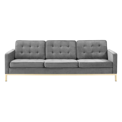 Loft Gold Stainless Steel Leg Performance Velvet Sofa, Velvet Fabric Metal Steel, Gold Grey Gray, 17322