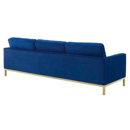 Loft Gold Stainless Steel Leg Performance Velvet Sofa, Velvet Fabric Metal Steel, Gold Blue Navy, 17323