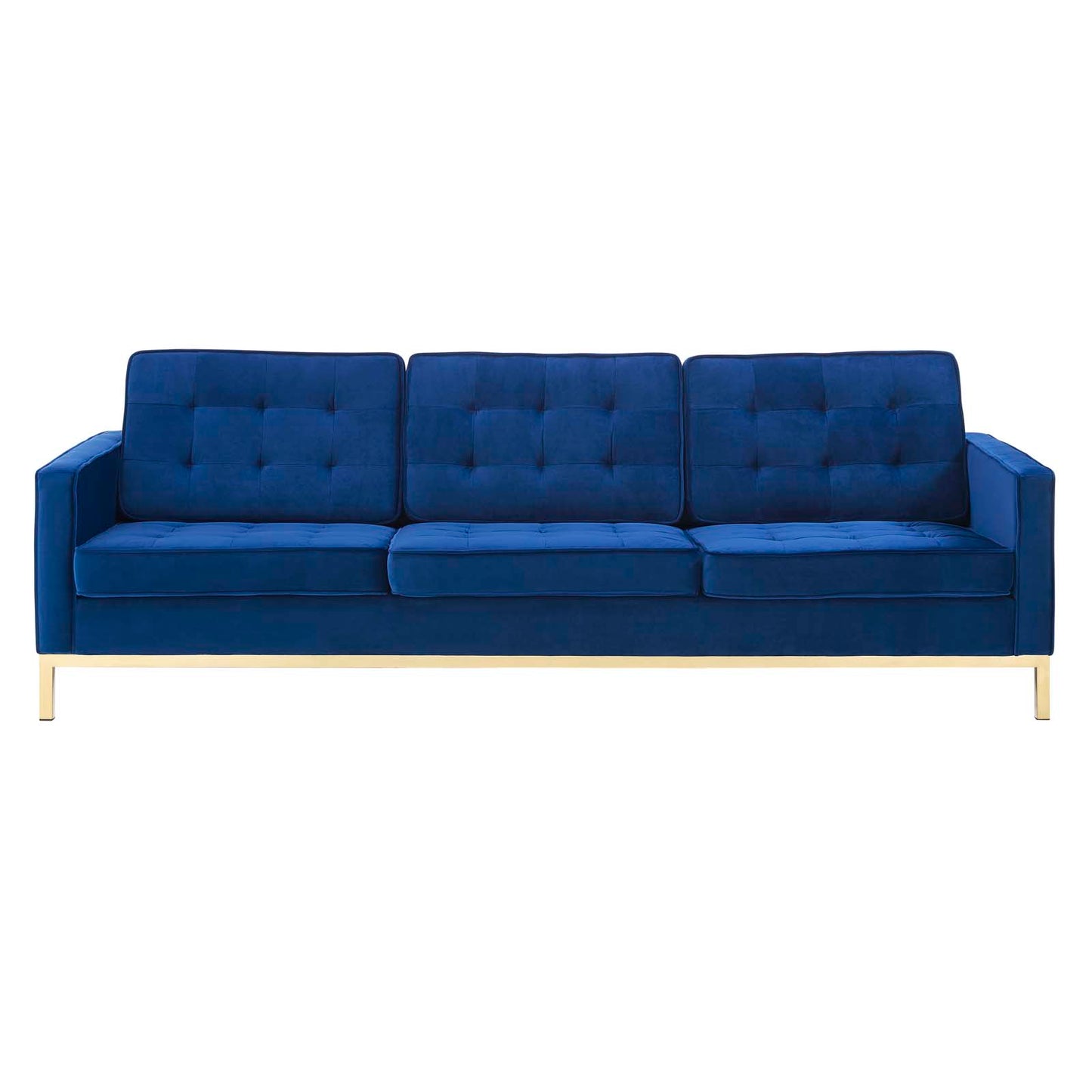 Loft Gold Stainless Steel Leg Performance Velvet Sofa, Velvet Fabric Metal Steel, Gold Blue Navy, 17323