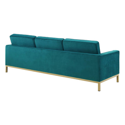 Loft Gold Stainless Steel Leg Performance Velvet Sofa, Velvet Fabric Metal Steel, Gold Aqua Blue, 17324