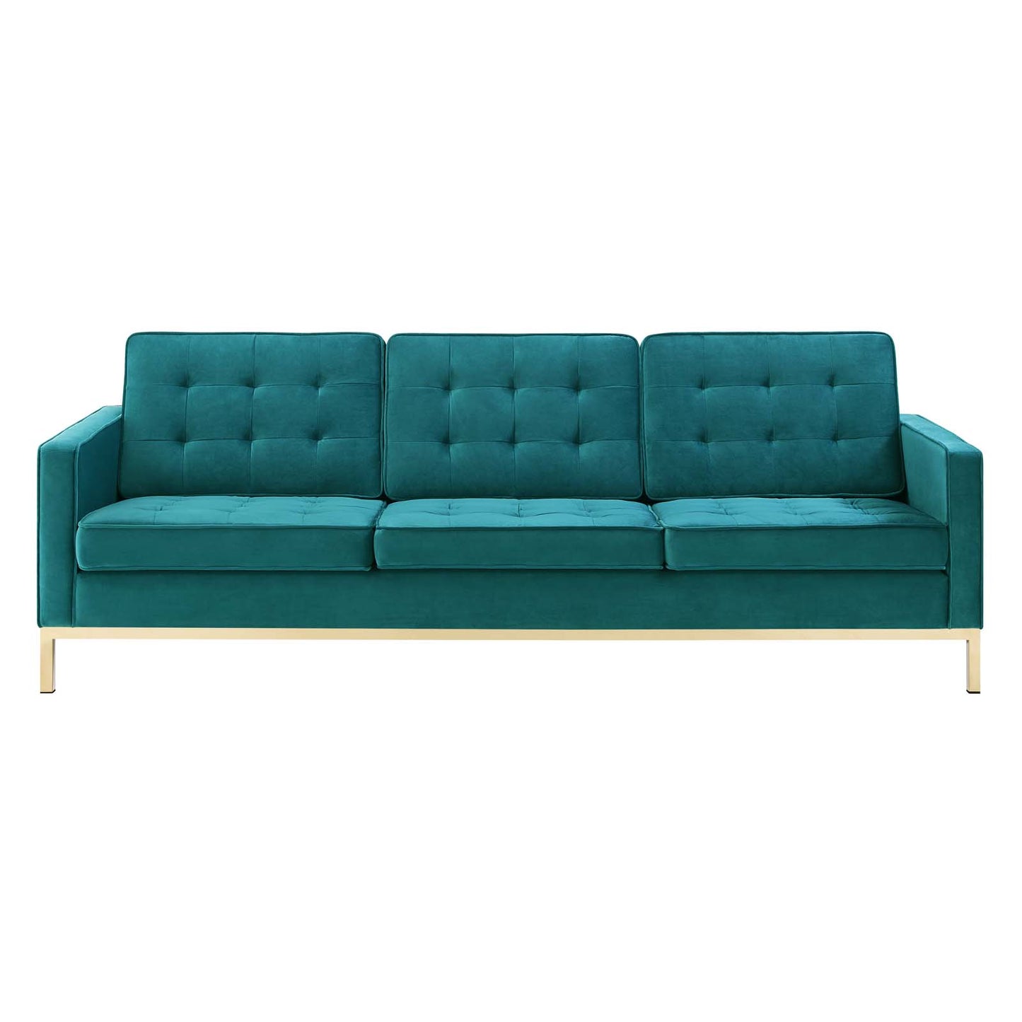 Loft Gold Stainless Steel Leg Performance Velvet Sofa, Velvet Fabric Metal Steel, Gold Aqua Blue, 17324