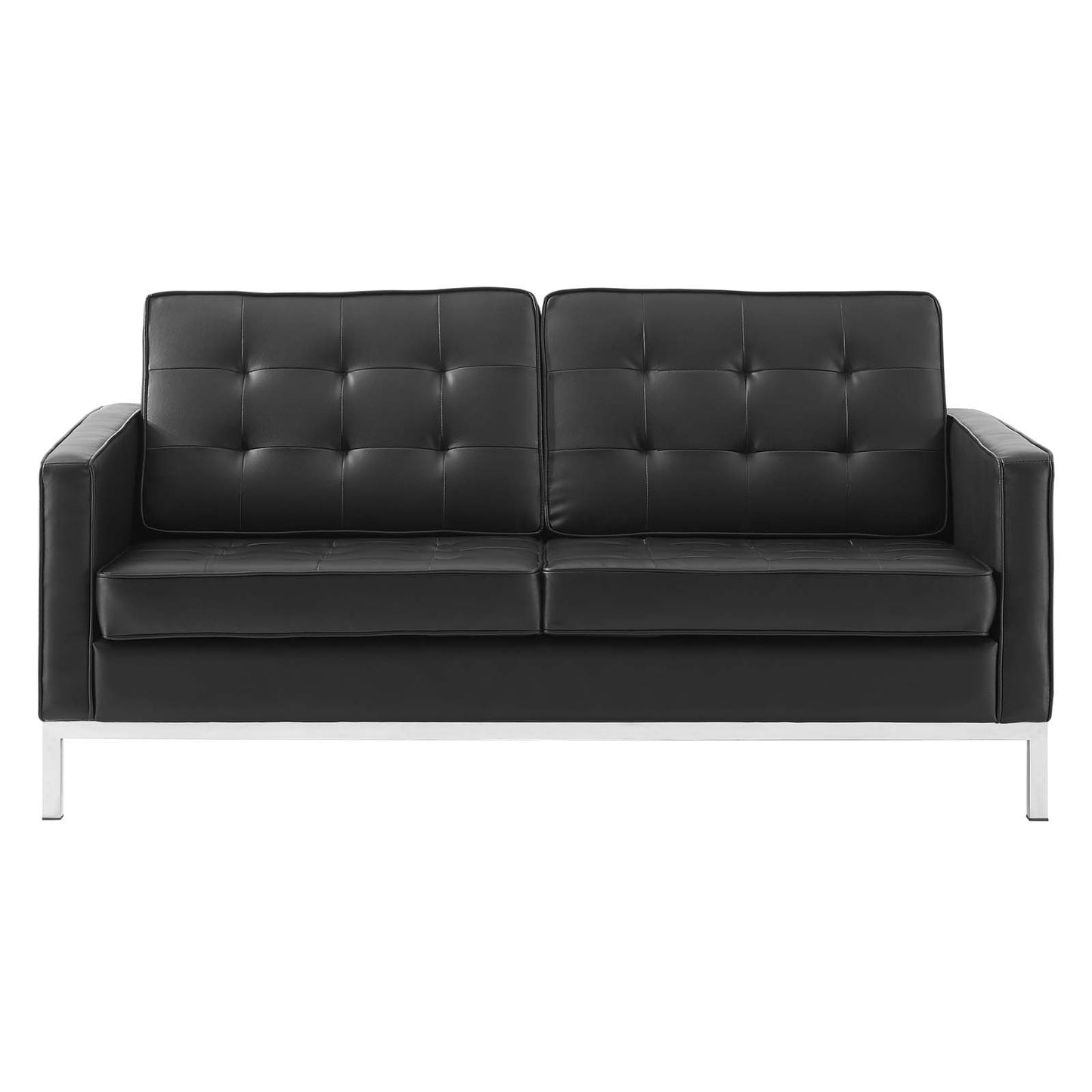 Loft Tufted Upholstered Faux Leather Loveseat, Faux Vinyl Leather, Black Silver, 17805