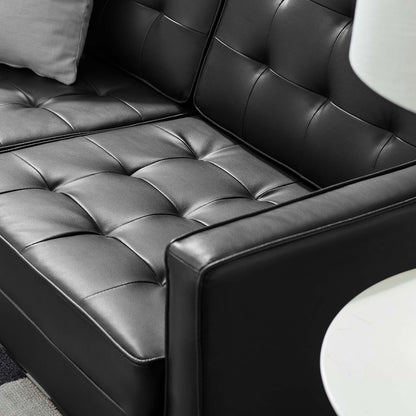 Loft Tufted Upholstered Faux Leather Loveseat, Faux Vinyl Leather, Black Silver, 17805