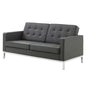 Loft Tufted Button Upholstered Faux Leather Loveseat, Faux Vinyl Leather, Grey Gray Silver, 17325