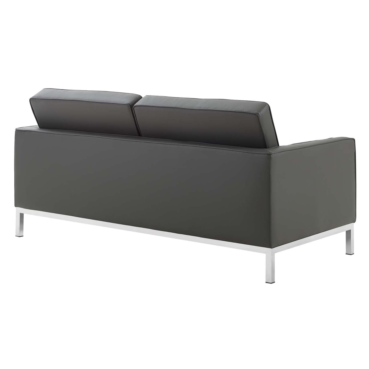 Loft Tufted Button Upholstered Faux Leather Loveseat, Faux Vinyl Leather, Grey Gray Silver, 17325