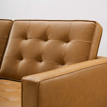 Loft Tufted Upholstered Faux Leather Loveseat, Faux Vinyl Leather, Tan Brown, 17806
