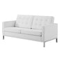 Loft Tufted Button Upholstered Faux Leather Loveseat, Faux Vinyl Leather, White, 17327