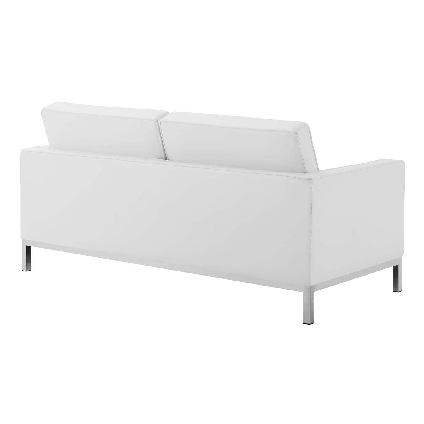 Loft Tufted Button Upholstered Faux Leather Loveseat, Faux Vinyl Leather, White, 17327